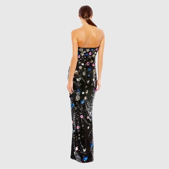 MAC DUGGAL 93695 Womens Black Floral Sequined Strapless Column Gown - Picture 4 of 13